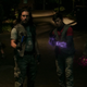 Four construction workers with weapons